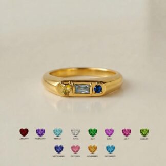 Personalized three-stone birthstone family band