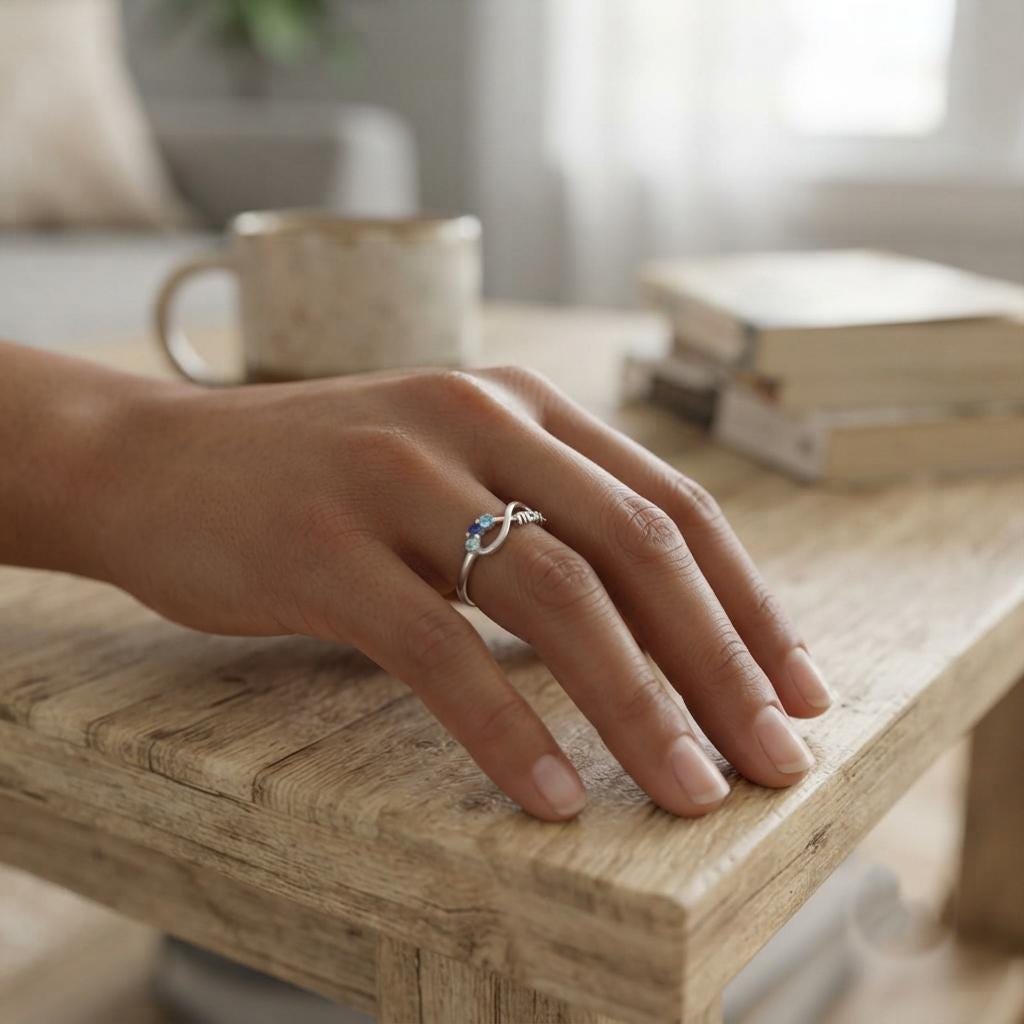 Personalized Mom Infinity Birthstone Ring | Custom Family Ring with 4 Birthstones & Engraving | Mother Grandma Gift | BRS117