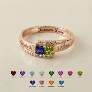 Personalized two-name birthstone ring with inside engraving