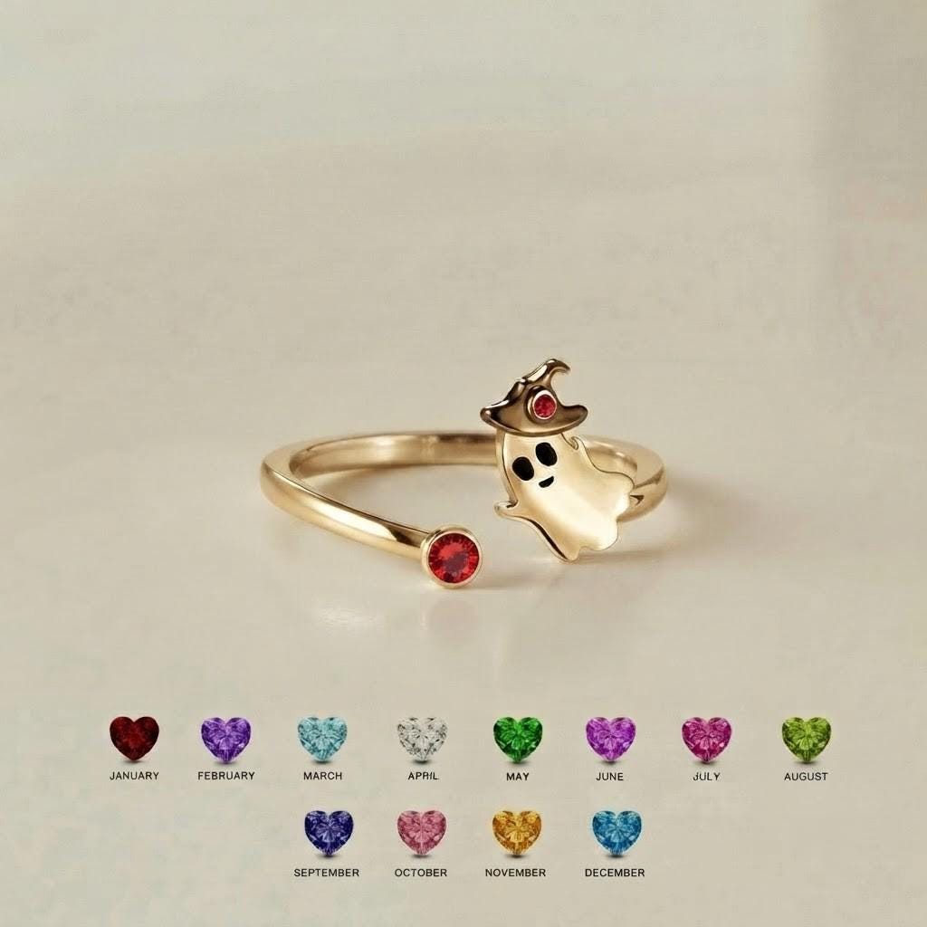 BRS170 ghost birthstone witch hat ring