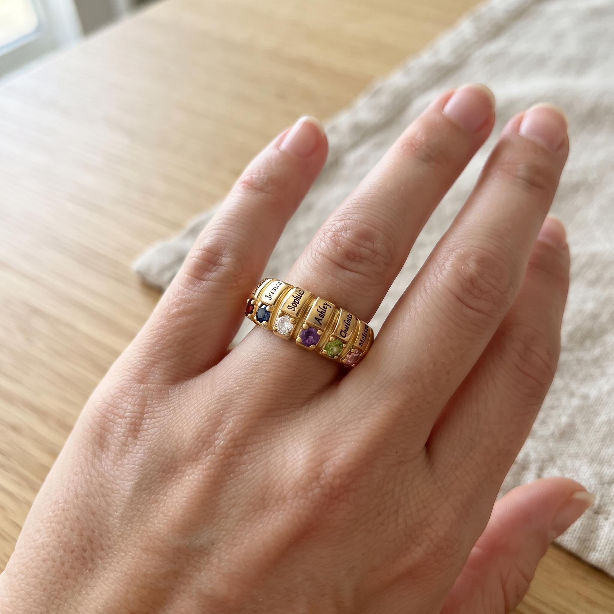Personalized Six Birthstone Name Ring | Custom Engraved Family Ring for Mother Daughter Jewelry | Meaningful Family Gift | BR