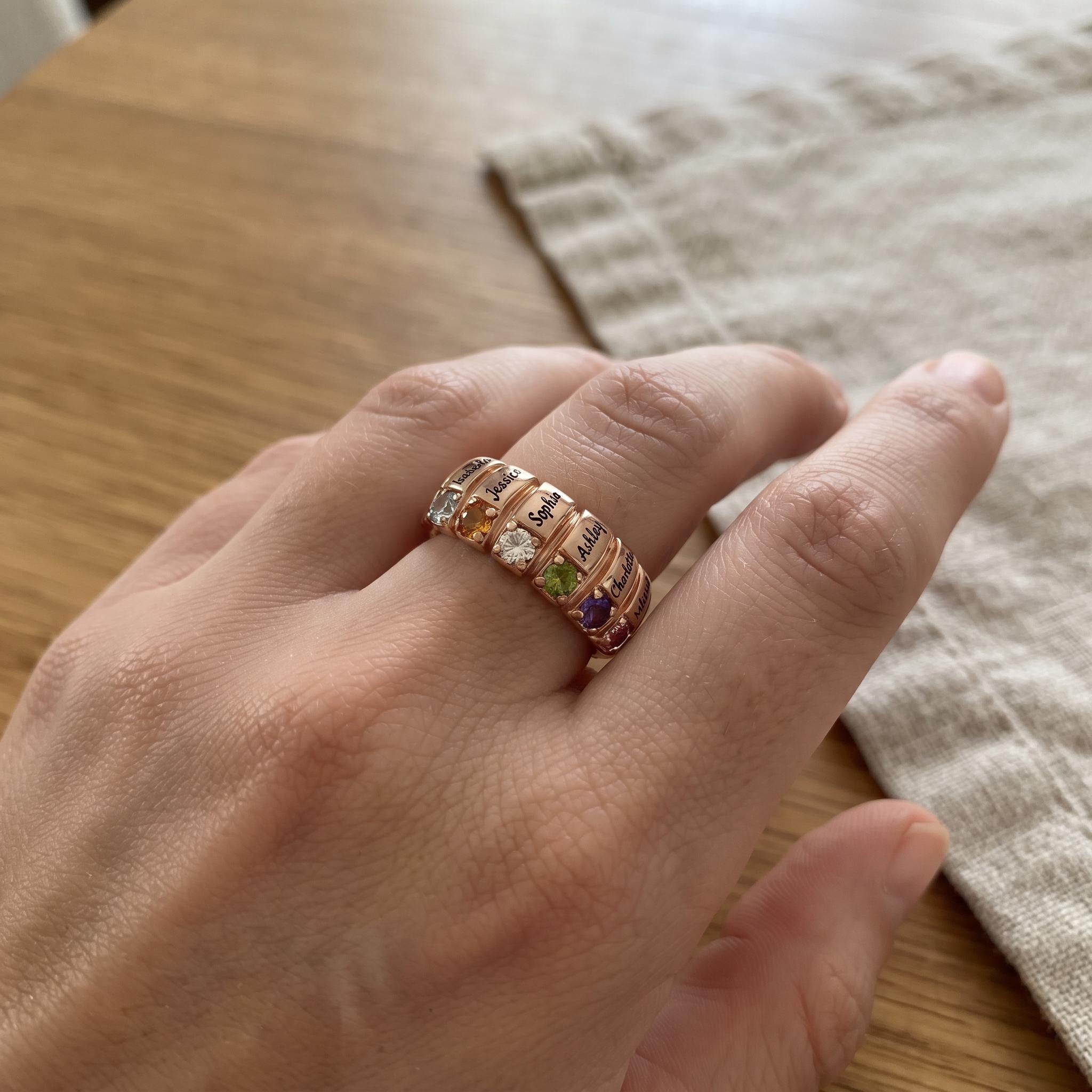 Personalized Six Birthstone Name Ring | Custom Engraved Family Ring for Mother Daughter Jewelry | Meaningful Family Gift | BR