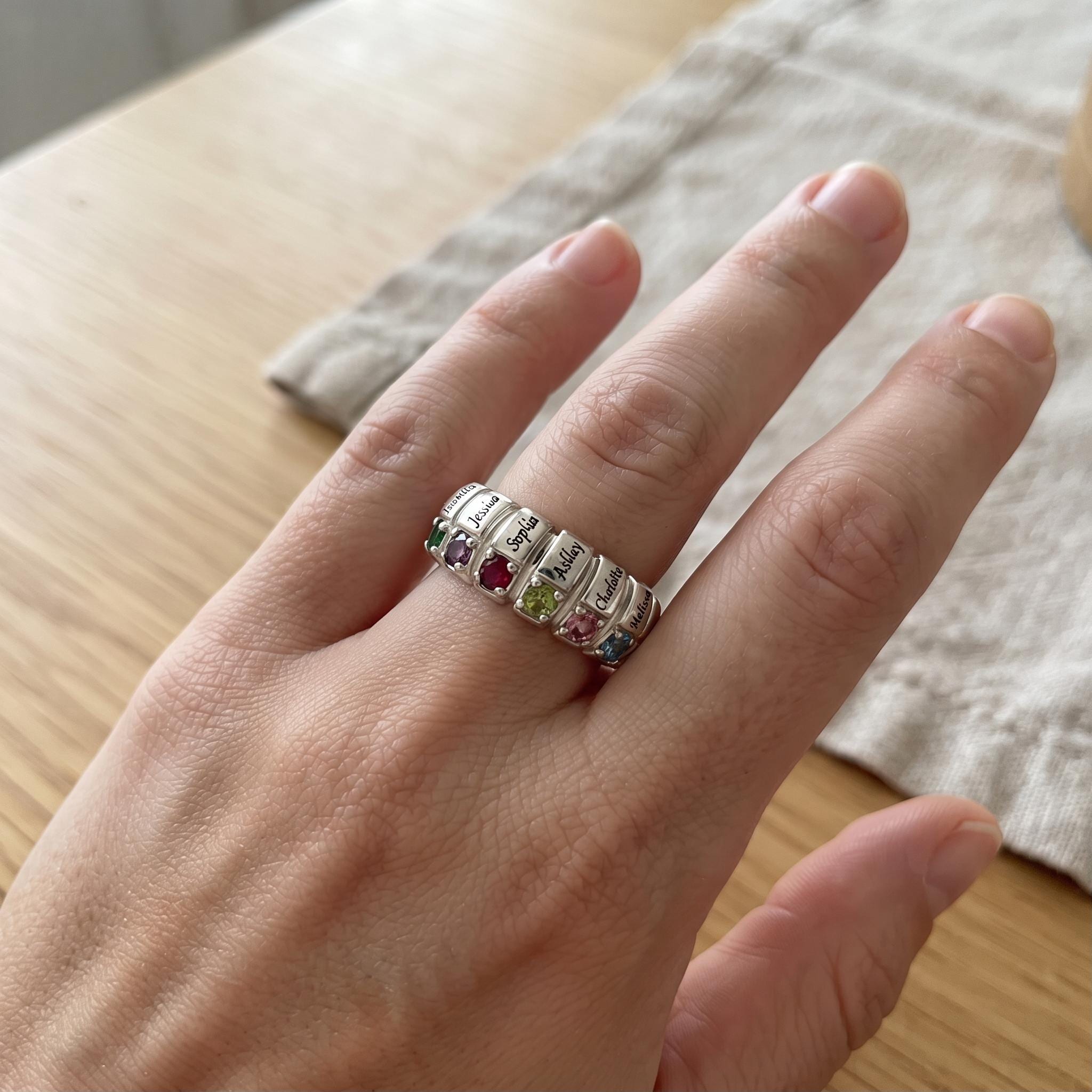Personalized Six Birthstone Name Ring | Custom Engraved Family Ring for Mother Daughter Jewelry | Meaningful Family Gift | BR