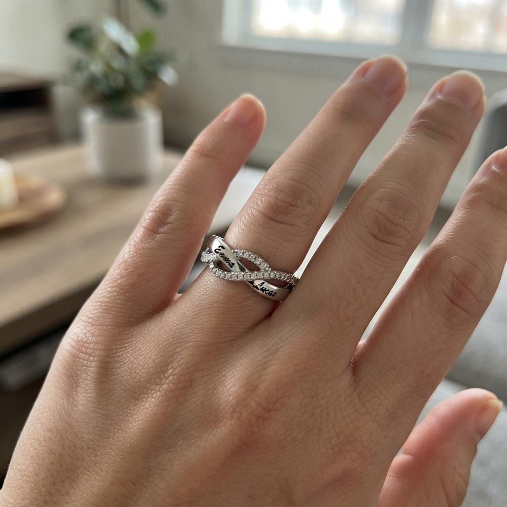 Personalized infinity name ring with pavé accent stones