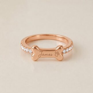 BRS084 pet memorial ring with dog bone and personalized name