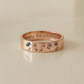 BRS113 engraved wildflower family ring