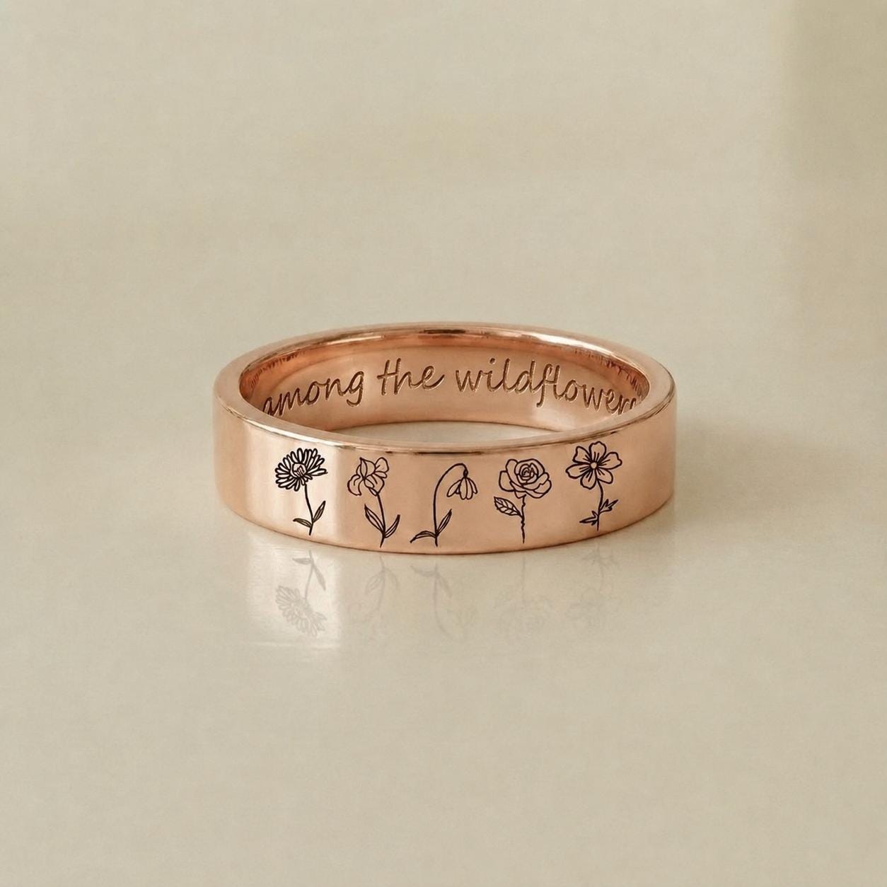 BRS113 engraved wildflower family ring