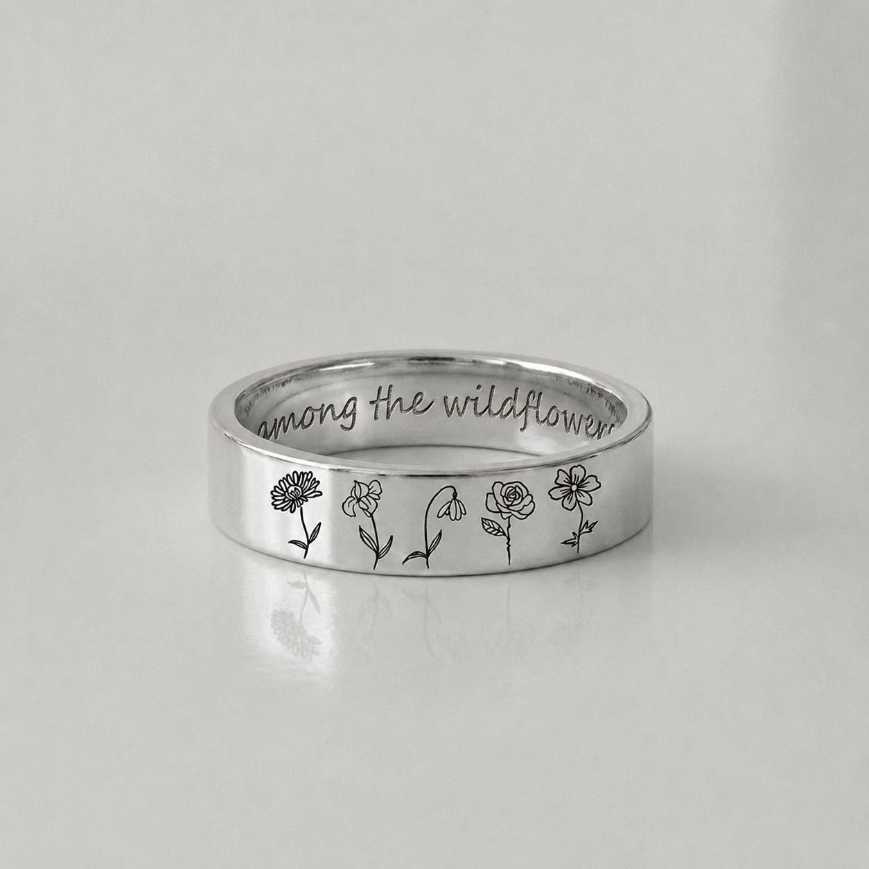 Personalized engraved wildflower ring with custom inner message
