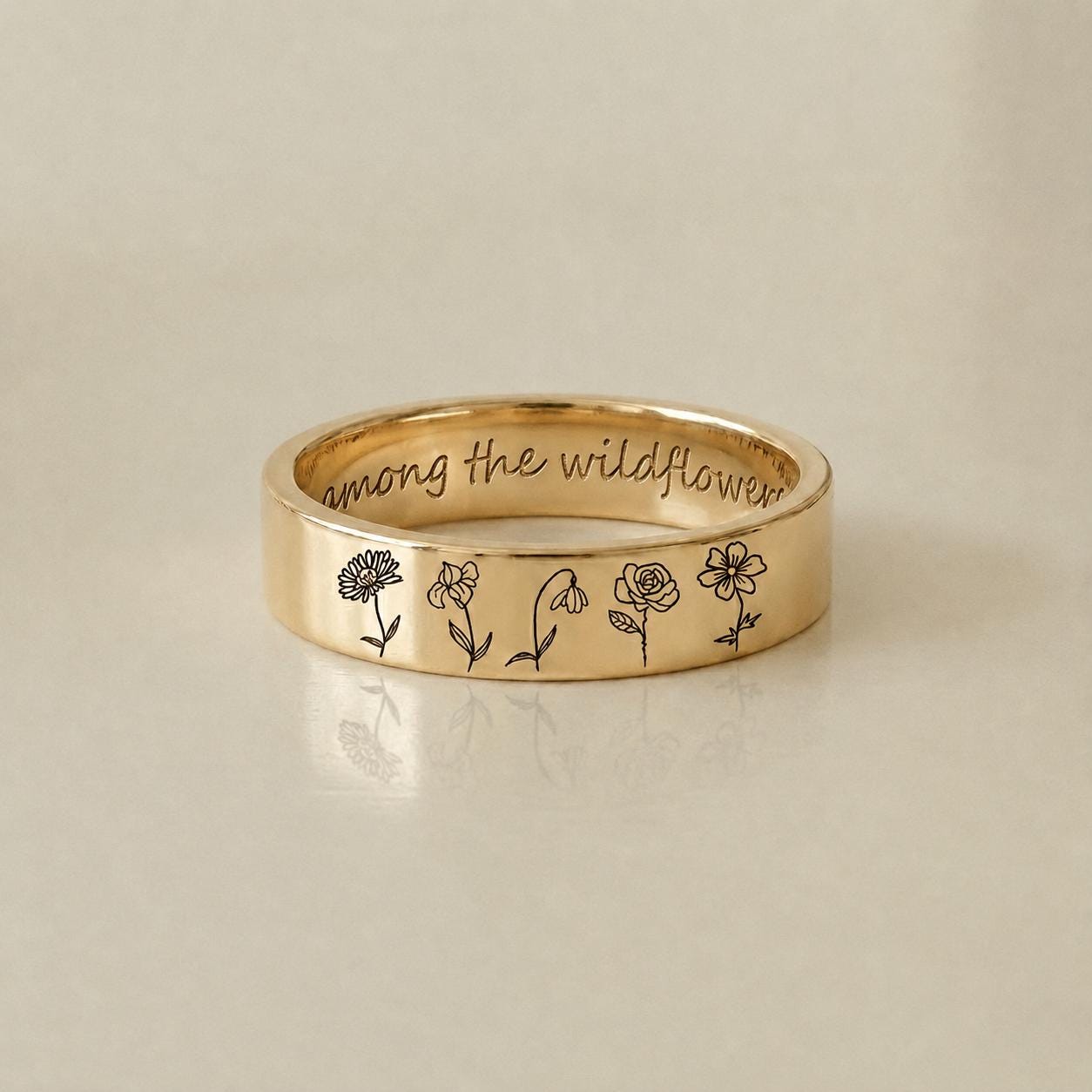 Personalized engraved wildflower ring with custom inner message