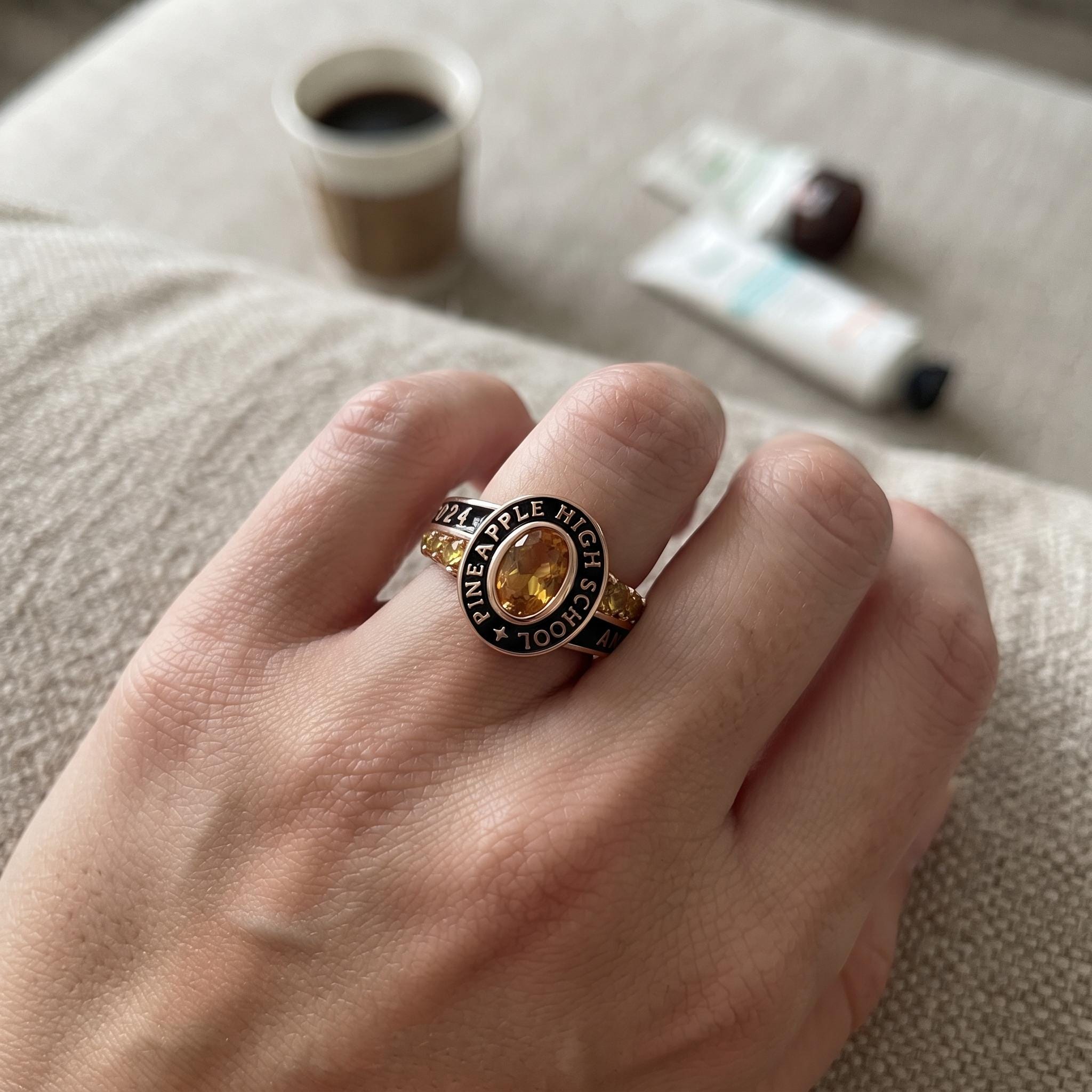 Personalized School Class Graduation Birthstone Ring | Custom Engraved Birthstone Ring For Senior | Elegant Academic Gift | B