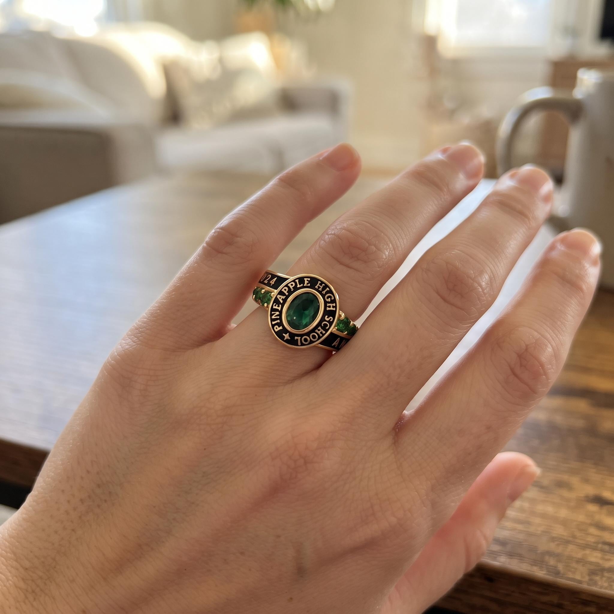 Personalized School Class Graduation Birthstone Ring | Custom Engraved Birthstone Ring For Senior | Elegant Academic Gift | B