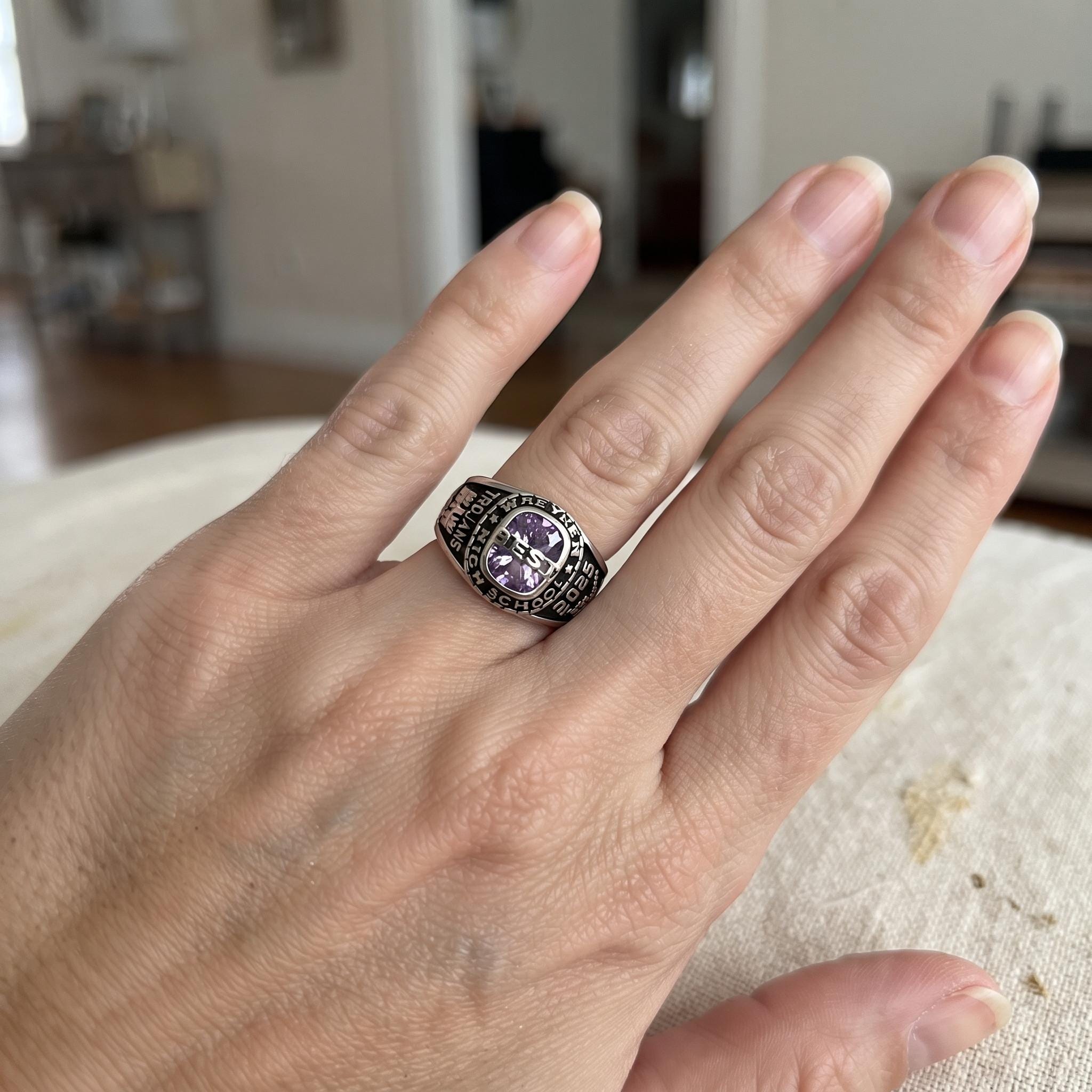 Personalized Senior Class Birthstone Ring | Custom Engraved School Class Birthstone Ring | Bold Vintage Graduation Keepsake |