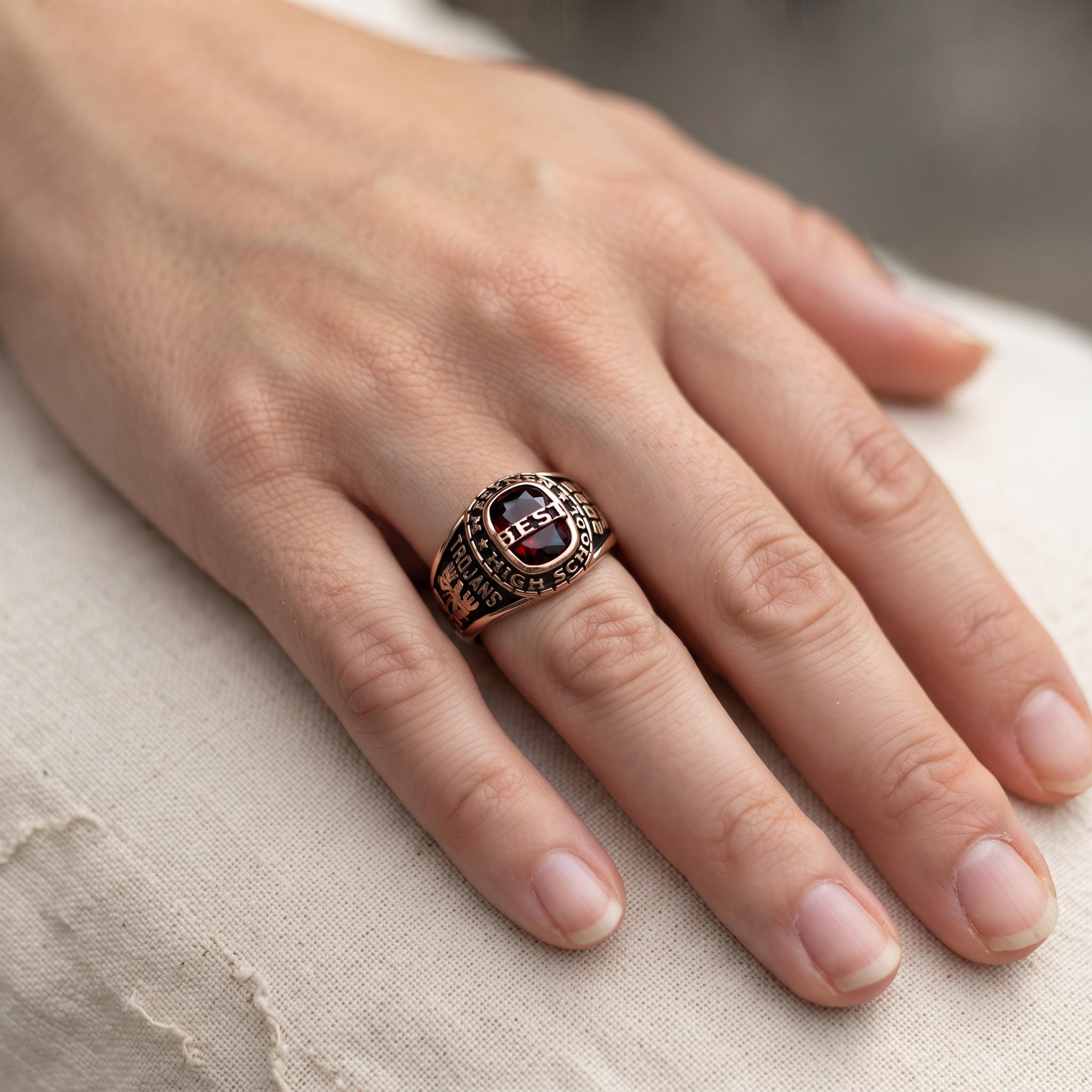 Personalized Senior Class Birthstone Ring | Custom Engraved School Class Birthstone Ring | Bold Vintage Graduation Keepsake |
