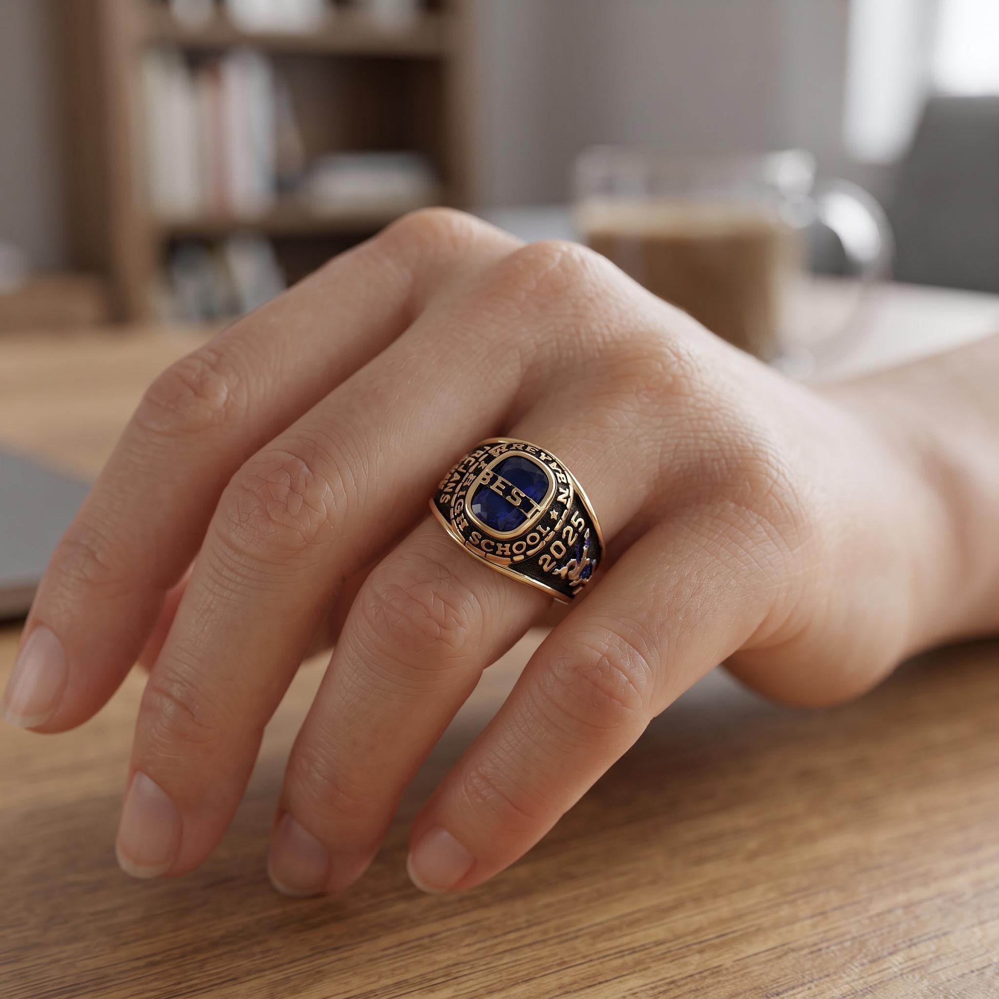 Personalized Senior Class Birthstone Ring | Custom Engraved School Class Birthstone Ring | Bold Vintage Graduation Keepsake |