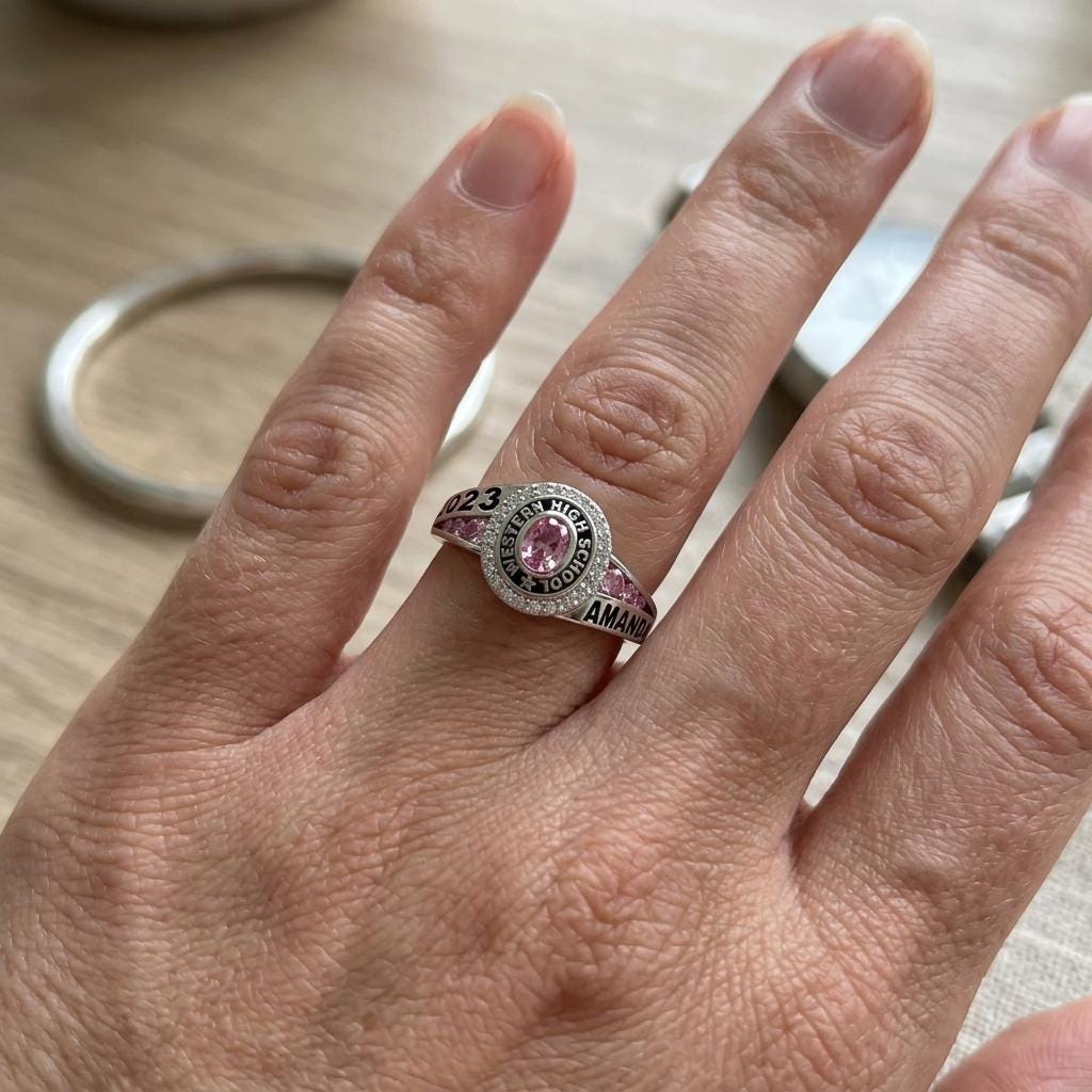 Graduation memory ring with personalized birthstone